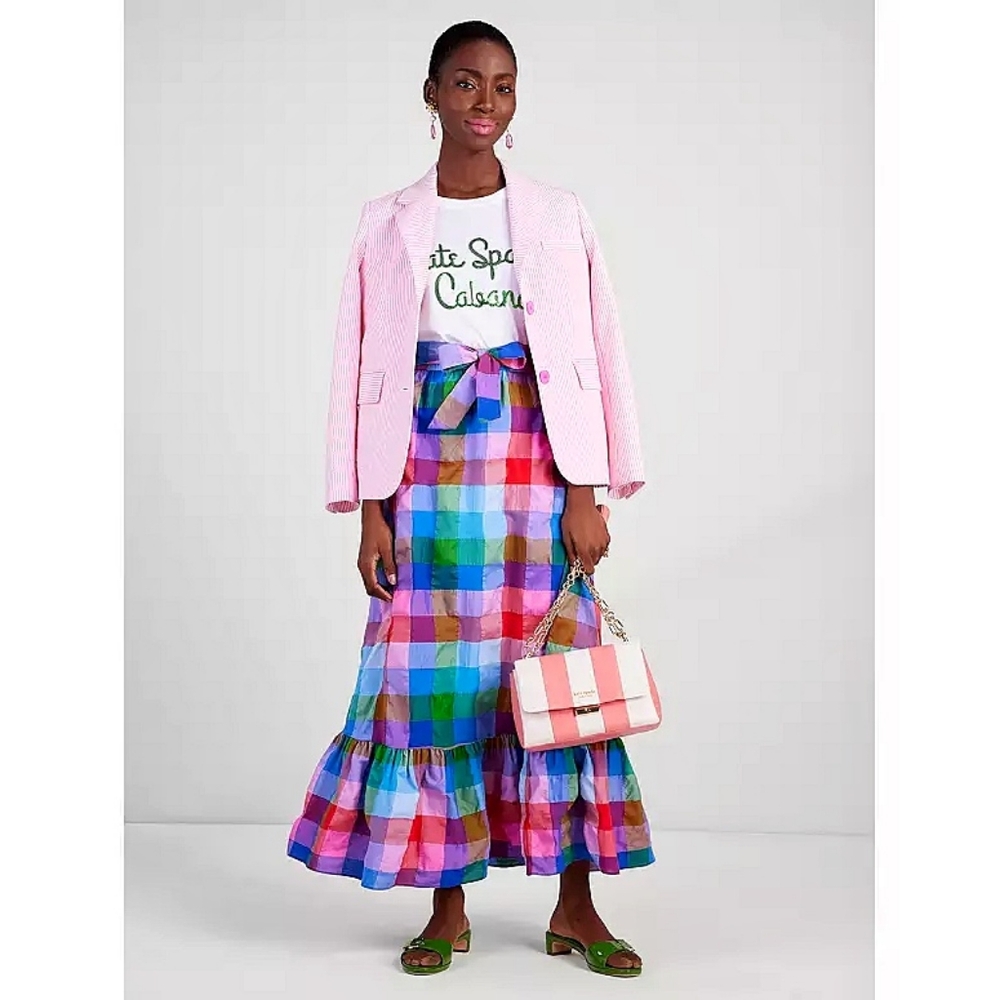 RARE Kate Spade Madras Gridcore Rainbow Check Plaid Prarie Maxi Skirt